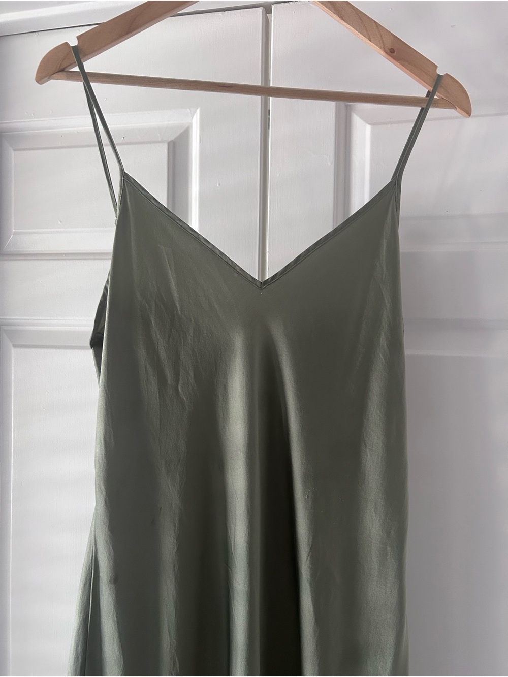 Quince 100% Washable Silk Slip Dress Moss Green Size XL - Picture 2 of 4